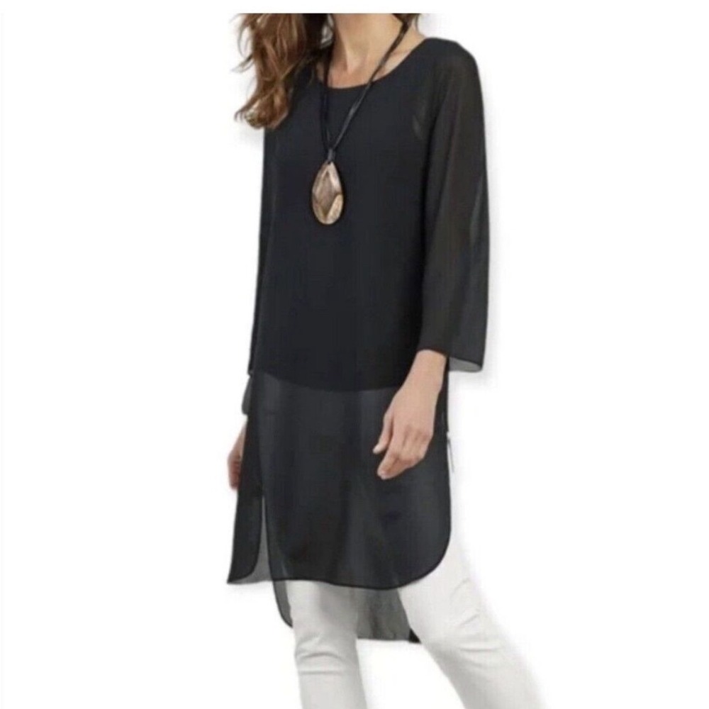 Soft‎ Surroundings Black Sheer Overlay Long Sleeve Tunic Jennifer Blouse 2X